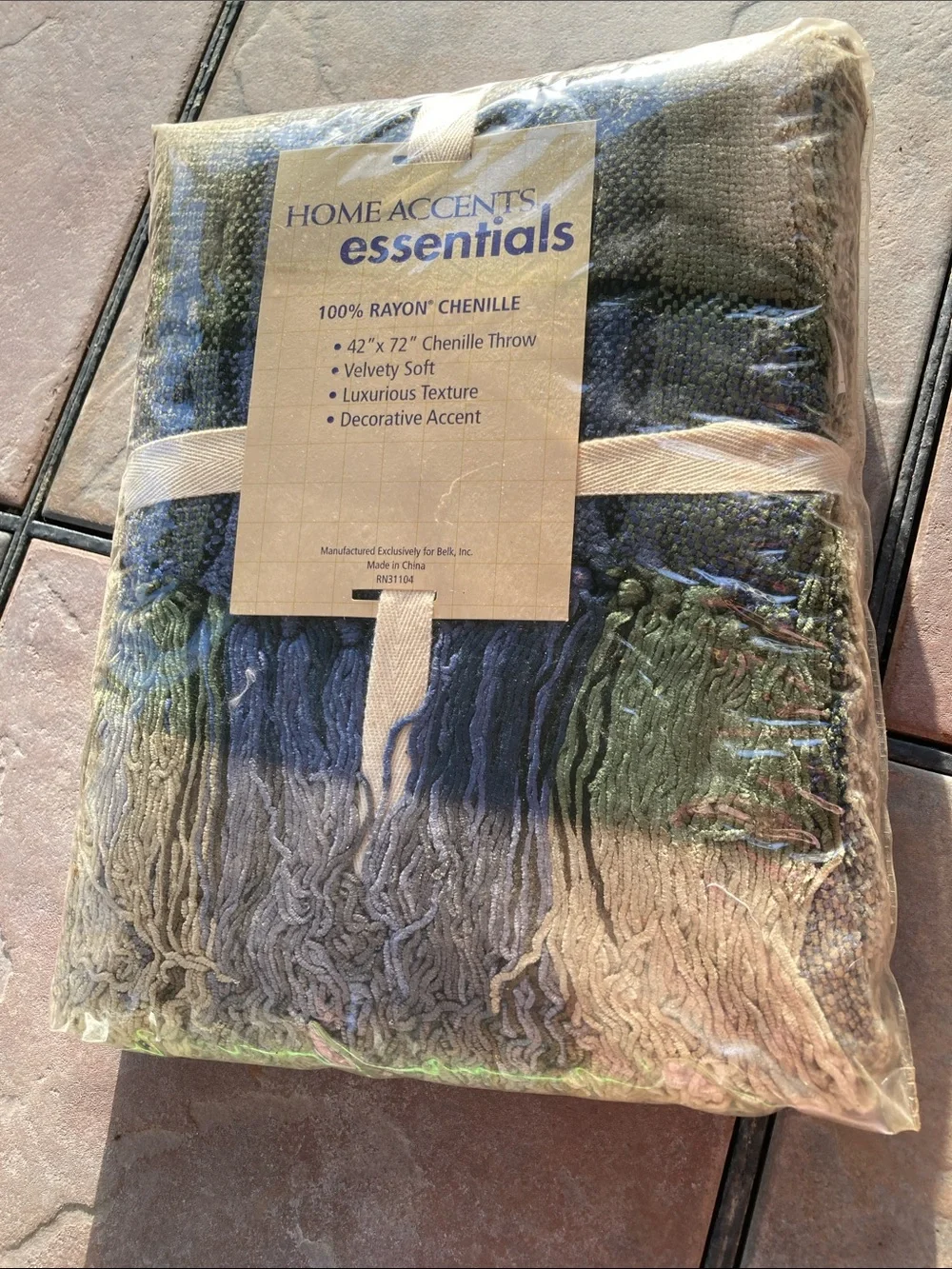 belk Home Accents Essentials Rayon Chenille Throw - Blue Green Tan